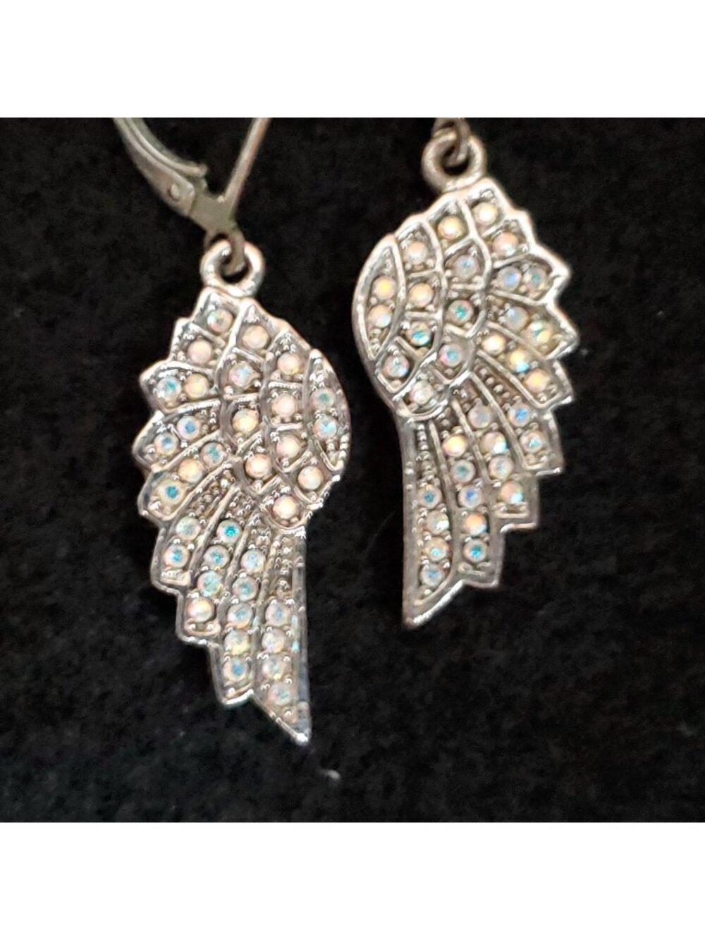 Vintage Kirks Folly Earrings Rhinestone Wings Silver Tone 1"